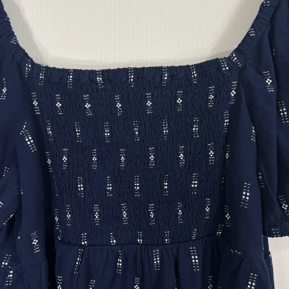 Madewell Jacquard Puff-Sleeve Empire Top Size Medium Cotton Blue Babydoll Summer